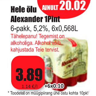 Allahindlus - Hele õlu Alexander 1Pint