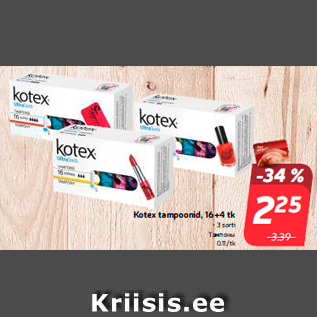 Allahindlus - Kotex tampoonid, 16+4 tk