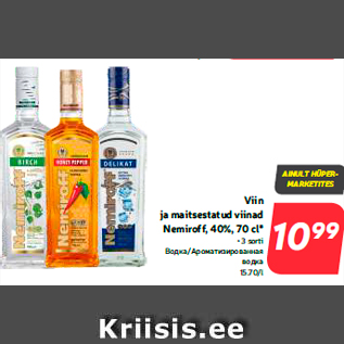 Allahindlus - Viin ja maitsestatud viinad Nemiroff, 40%, 70 cl* • 3 sorti