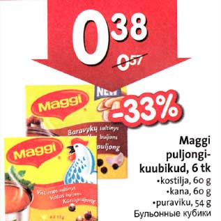 Allahindlus - Maggi puljongikuubikud, 6 tk .kostilja,6o g .kana,6o g .puraviku, 54 g