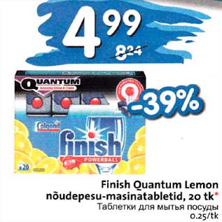 Allahindlus - Finish Quantum Lemon nõudepesu-masinatabletid, 20 tk*