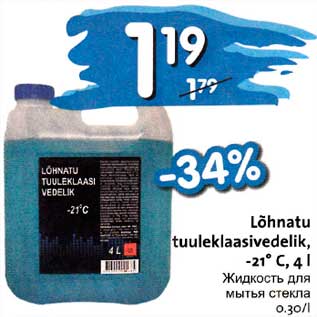 Allahindlus - Lõhnatu tuuleklaasivedelik, -21*C, 4l