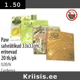 Allahindlus - Paw salvrätikud 33 x 33 cm, erinevad 20 tk/pk