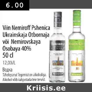 Allahindlus - Viin Nemiroff Pshenica Ukrainskaja Otbornaja Osobaya 40%, 50 cl