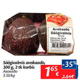 Allahindlus - Söögivalmis avokaado 300 g, 2 tk karbis