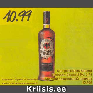 Allahindlus - Muu piiritusjook Bacardi Oakheart Spiced