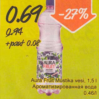 Allahindlus - Aura Fruit Mustika vesi, 1,5 l