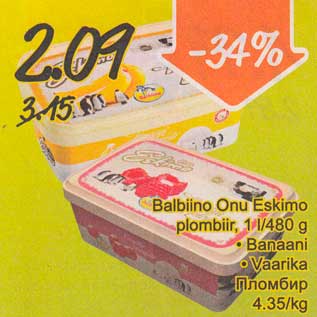 Allahindlus - Balbiino Onu Eskimo plombir, 1 l/480 g