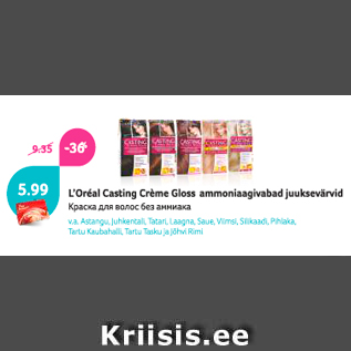 Allahindlus - L´Oreal Casting Gloss ammoniaagivabad juuksevärvid