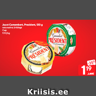 Allahindlus - Juust Camembert, President, 120 g