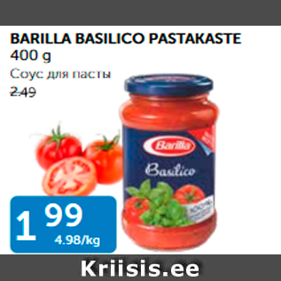 Allahindlus - BARILLA BASILICO PASTAKASTE 400 G