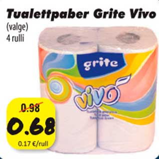 Allahindlus - Tualettpaber Grite Vivo (valge) 4 rulli