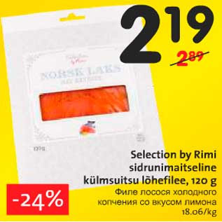 Allahindlus - Selection by Rimi sidrunimaitseline külmsuitsu lõhefilee, 120 g