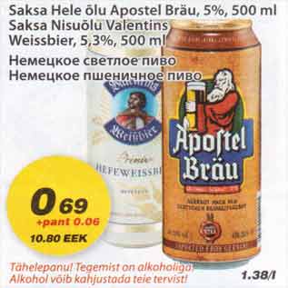 Allahindlus - Saksa Hele õlu Apostel Bräu Saksa Nisuõlu Valentins Weissbier