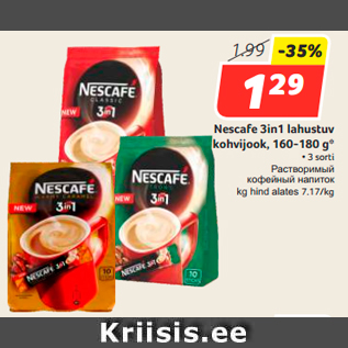 Allahindlus - Nescafe 3in1 lahustuv kohvijook, 160-180 g*