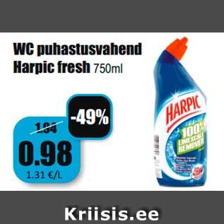 Allahindlus - WC puhastusvahend Harpic fresh 750ml