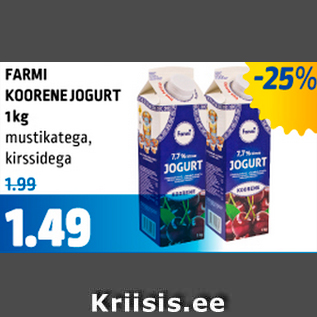 Allahindlus - FARMI KOORENE JOGURT 1 kg