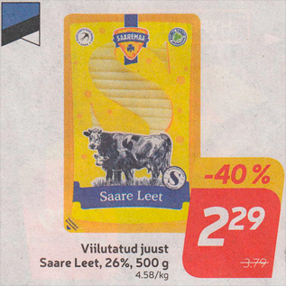 Allahindlus - Viilutatud juust Saare Leet, 26%, 500 g