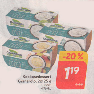 Allahindlus - Kookosedessert Granarolo, 2x125 g