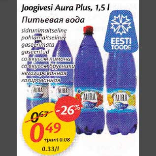 Allahindlus - Joogivesi Aura Plus, 1,5