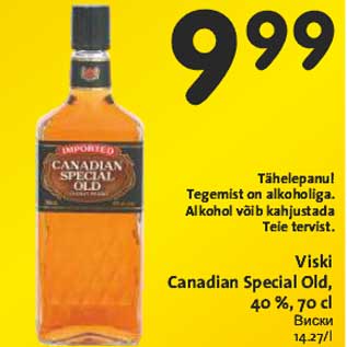 Allahindlus - Viski Canadian Special Old,