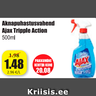 Allahindlus - Aknapuhastusvahend Ajax Tripple Action 500 ml