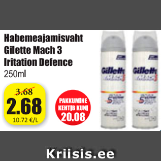 Allahindlus - Habemeajamisvaht Gilette Mach 3 Iritation Defence 250 ml