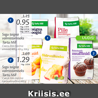 Allahindlus - 1. Segu taigna vilmistamiseks Tartu Mill, erinevad, 400 g, 450g, 508 g; 2. Segu taigna vilmistamiseks Tartu Mill, 400 g