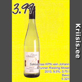 Allahindlus - Saksamaa KPN vein Johann Brunner Riesling Mosel 2013