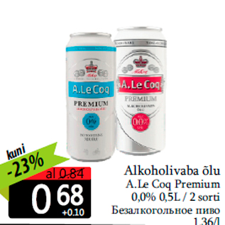 Allahindlus - Alkoholivaba õlu A.Le Coq Premium