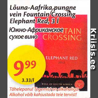 Allahindlus - Lõuna Aafrika punane vein Fountain Crossing Elephant Red, 3 l