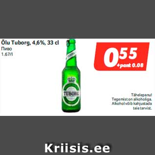 Allahindlus - Õlu Tuborg, 4,6%, 33 cl