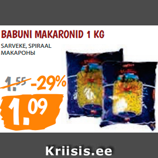 Allahindlus - BABUNI MAKARONID 1 KG