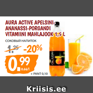 Allahindlus - AURA ACTIVE APELSINIANANASSI-PORGANDI VITAMIINI MAHLAJOOK 1,5 L