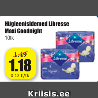 Allahindlus - Hügieenisidemed Libresse Maxi Goodnight 10 tk