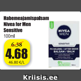 Allahindlus - Habemeajamispalsam Nivea for Men Sensitive 100 ml