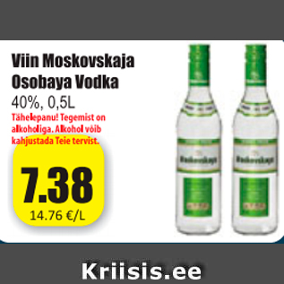 Allahindlus - Viin Moskovskaja Osobaya Vodka