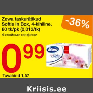 Allahindlus - Zewa taskurätikud Softis in Box, 4-kihiline, 80 tk/pk