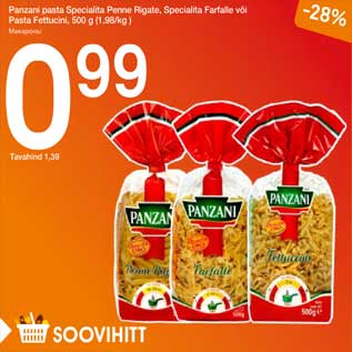 Allahindlus - Panzani pasta Specialita Penne Rigate, Specialita Farfalle või Pasta Fetrtucini, 500 g