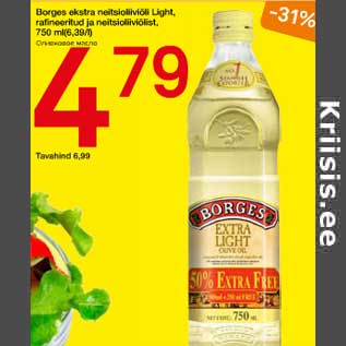 Allahindlus - Borges ekstra neitsioliiviõli Light, rafineeritud ja neitsioliiviõlist, 750 ml