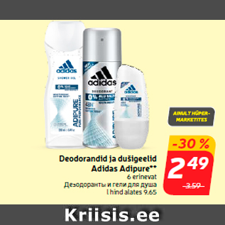 Allahindlus - Deodorandid ja dušigeelid Adidas Adipure**