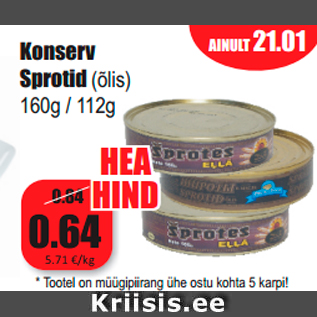 Allahindlus - Konserv Sprotid (õlis) 160g / 112g