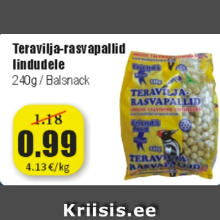 Allahindlus - Teravilja-rasvapallid Iindudele