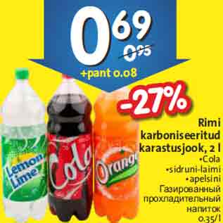 Allahindlus - Rimi karboniseeritud karastusjook, 2 l •Cola •sidruni-laimi •apelsini