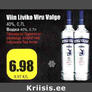 Allahindlus - Viin Liviko Viru Valge 40%, 0,7L