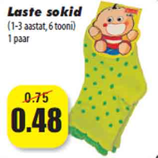 Allahindlus - Laste sokid (1-3 aastat, 6 tooni) 1 paar