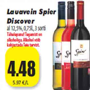 Allahindlus - Lauavein Spier Discover al 12,5%, 0,75L, 3 sorti