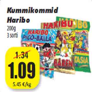 Allahindlus - Kummikommid Haribo 200g 3 sorti