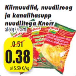 Allahindlus - Kiirnuudlid, nuudliroog ja kanalihasupp nuudlitega Knorr al 60g / 4 sorti