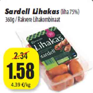 Allahindlus - Sardell Lihakas(liha 75%) 360g / Rakvere Lihakombinaat